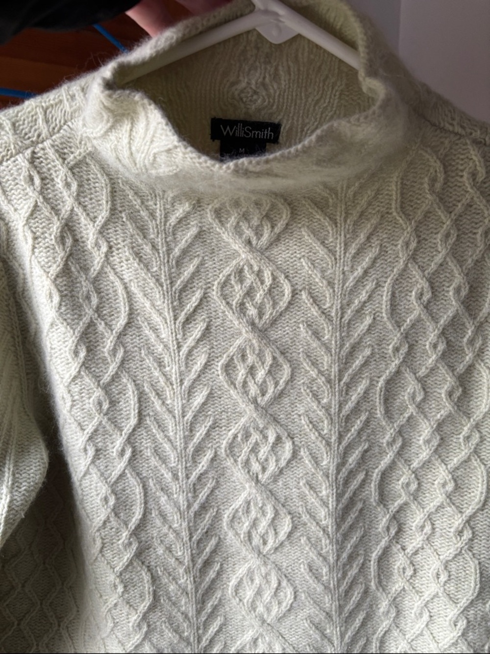 Willi Smith Lambswool Rabbit Hair Cable Knit Mock Neck VintageSweater Sage Green